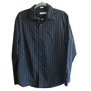 Calvin Klein Men Dress Shirt Black Striped Front Button Size Medium 100% Cotton